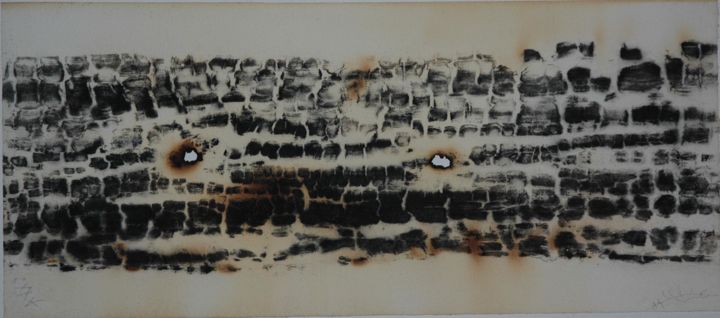 Printmaking titled "Impression de feu" by William Lecouedic, Original Artwork, Monotype