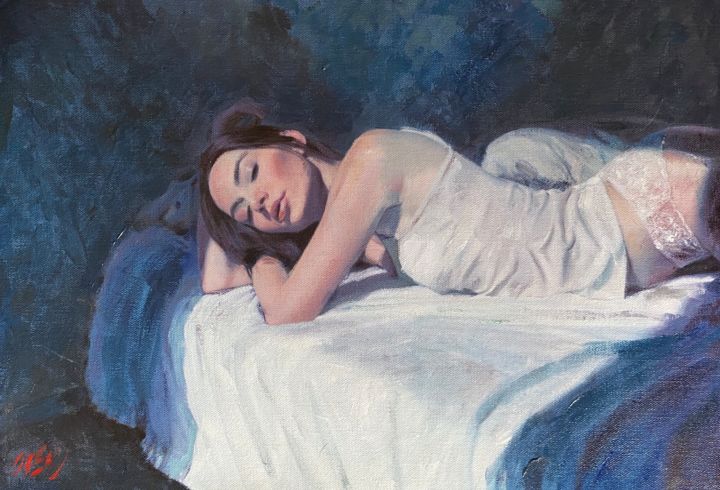 Painting titled "Moonlight" by William Oxer F.R.S.A., Original Artwork, Acrylic