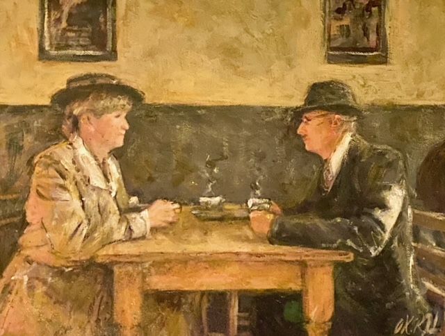 Картина под названием "Afternoon Tea At Kn…" - William Oxer F.R.S.A., Подлинное произведение искусства, Акрил