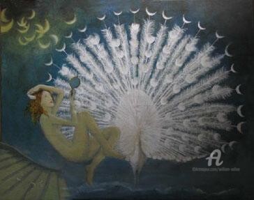 Peinture intitulée "Le miroir aux lunes" par William Vallée, Œuvre d'art originale, Huile