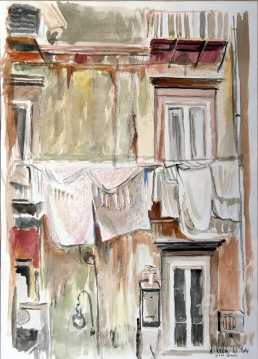 Painting titled "Napoli" by William Vallée, Original Artwork, Watercolor
