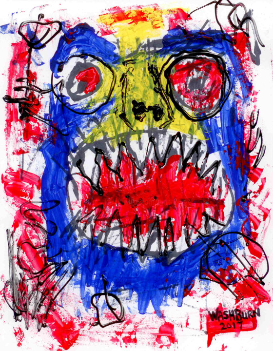 Painting titled "Vicious Blue Frog" by William Washburn, Original Artwork, Acrylic