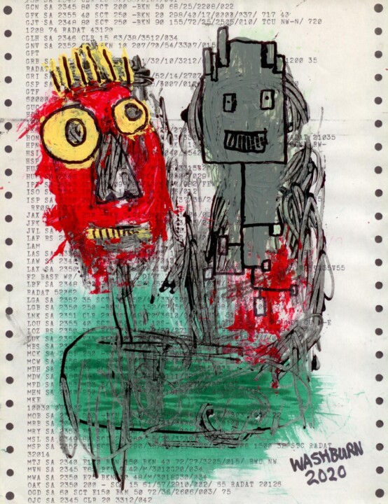 「AI MAN」というタイトルの描画 William Washburnによって, オリジナルのアートワーク, アクリル