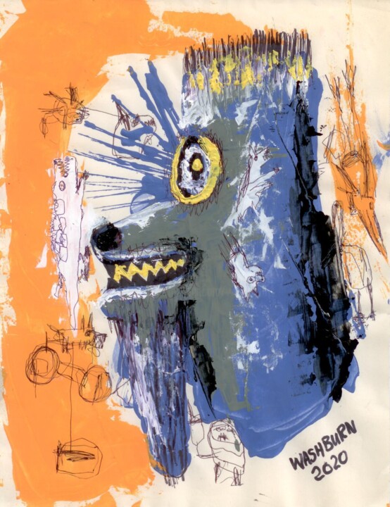 Dessin intitulée "Blue Dog Fear" par William Washburn, Œuvre d'art originale, Acrylique