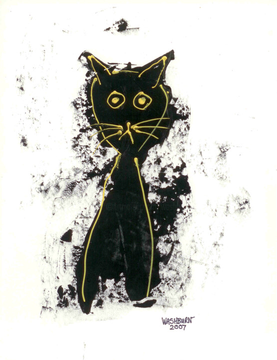Ζωγραφική με τίτλο "Barby The Black Cat…" από William Washburn, Αυθεντικά έργα τέχνης