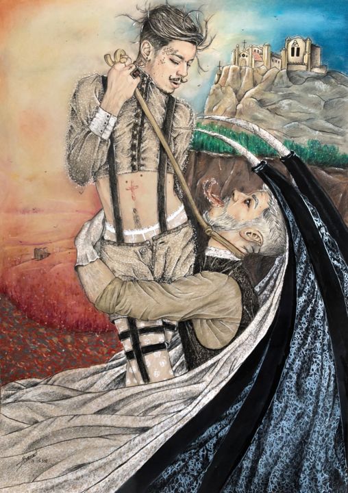 Desenho intitulada "Lucifer amoureux" por William Bernard, Obras de arte originais, Lápis