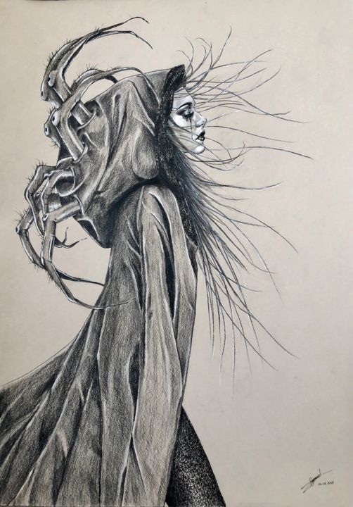 Desenho intitulada "La veuve noir gardi…" por William Bernard, Obras de arte originais, Pastel