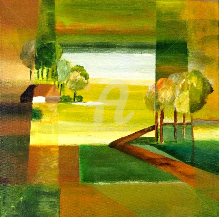 Schilderij getiteld "Dutch countryside a…" door Wil Marino, Origineel Kunstwerk, Acryl
