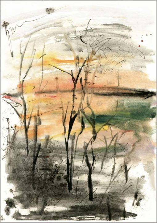 图画 标题为“закат на реке  suns…” 由Dima Wilms, 原创艺术品, 水彩
