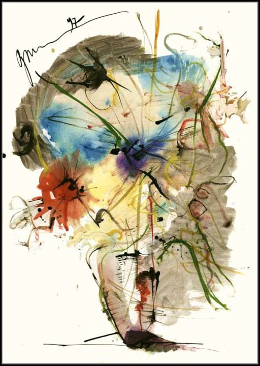 Dessin intitulée "Bouquet Astronaute…" par Dima Wilms, Œuvre d'art originale, Gouache