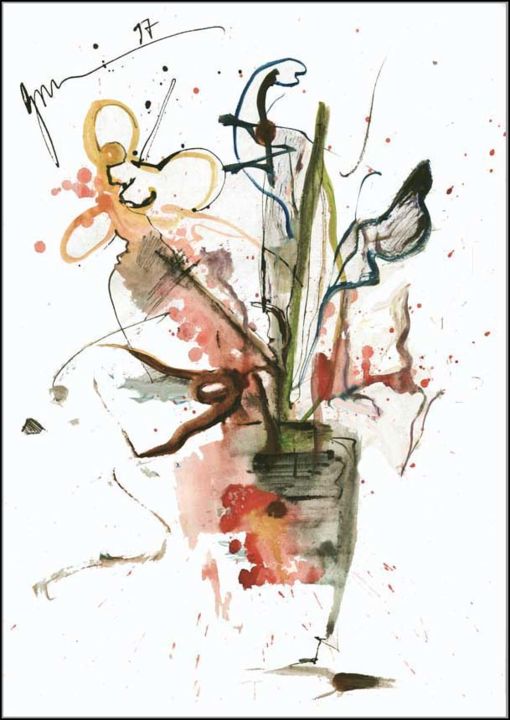 Dessin intitulée "Bouquet. Rouge et n…" par Dima Wilms, Œuvre d'art originale, Gouache