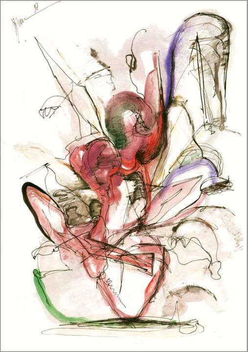 Drawing titled "Bouquet Cascade Бук…" by Dima Wilms, Original Artwork, Watercolor