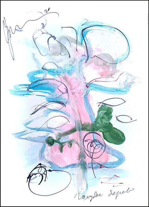 Drawing titled "голубое дерево…" by Dima Wilms, Original Artwork, Gouache