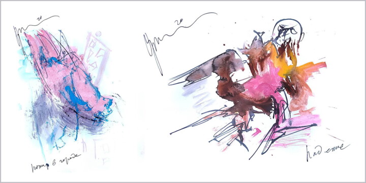 Arts numériques intitulée "his fall during a c…" par Dima Wilms, Œuvre d'art originale, Aquarelle