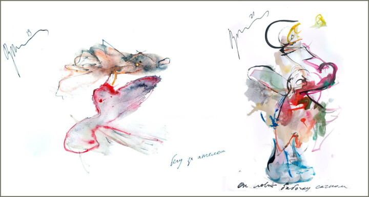 Digital Arts titled "Courir après l'ange…" by Dima Wilms, Original Artwork, Watercolor