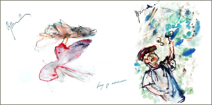 Arts numériques intitulée "I run after the ang…" par Dima Wilms, Œuvre d'art originale, Aquarelle