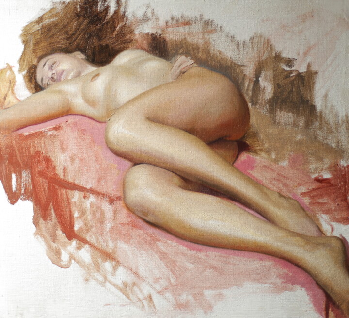 Painting titled "Venus" by Wilson Guevara, Original Artwork, Oil Mounted on Wood Stretcher frame