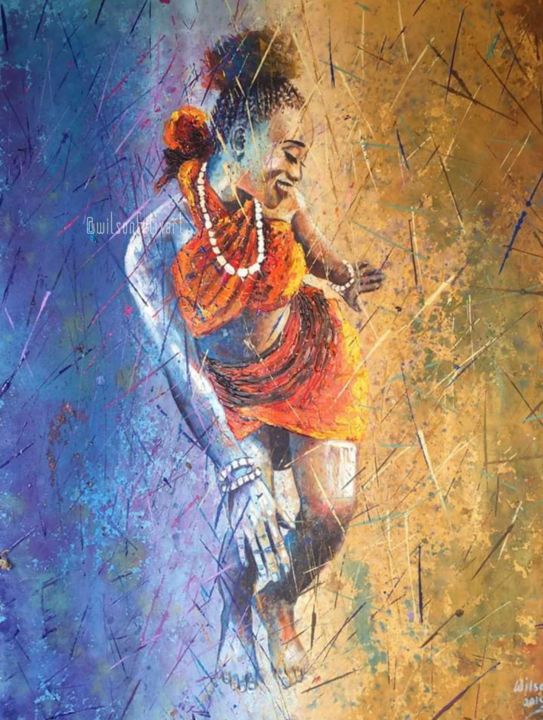 Картина под названием "Igbo Dancer" - Wilson Felix Olugu, Подлинное произведение искусства, Масло