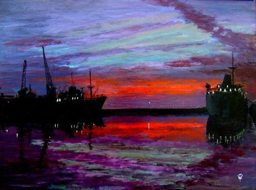 Peinture intitulée "Docks Sunset" par Wilt, Œuvre d'art originale