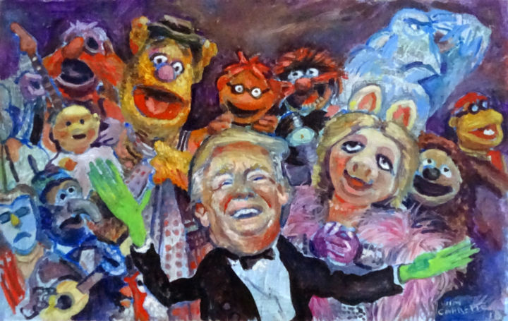 Schilderij getiteld "The Trumpetshow" door Wim Carrette, Origineel Kunstwerk