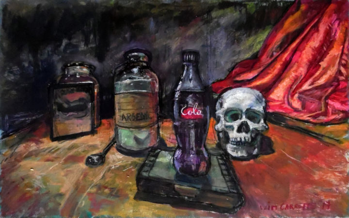 Pintura intitulada "Black Poison" por Wim Carrette, Obras de arte originais, Óleo