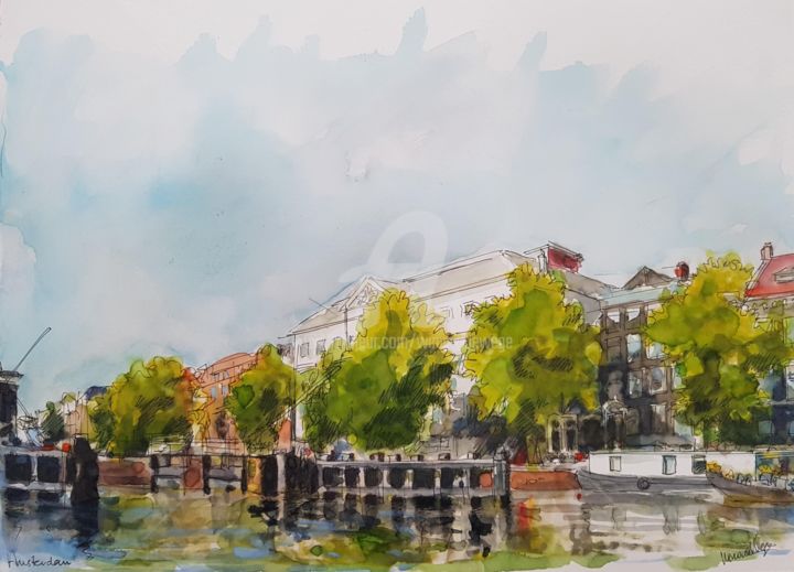 Painting titled "Amsterdam 23" by Wimvandewege, Original Artwork, Acrylic