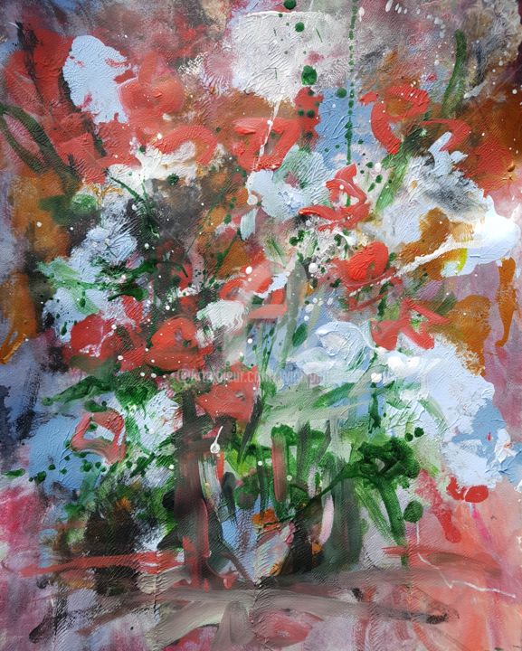 Schilderij getiteld "Flowers in a vase #4" door Wimvandewege, Origineel Kunstwerk, Acryl