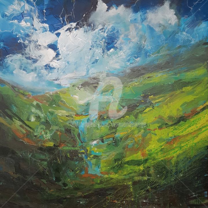 Malerei mit dem Titel "Scottish Highlands" von Wimvandewege, Original-Kunstwerk, Acryl Auf Keilrahmen aus Holz montiert