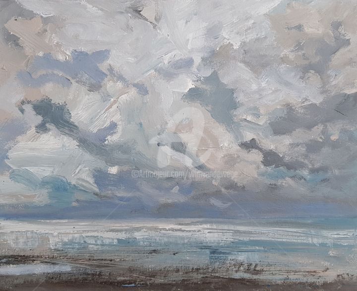 Painting titled "December seascape s…" by Wimvandewege, Original Artwork, Acrylic Mounted on Wood Panel