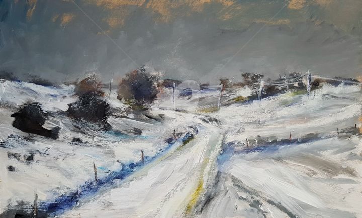 Schilderij getiteld "Christmas Winter La…" door Wimvandewege, Origineel Kunstwerk, Acryl Gemonteerd op Houten paneel