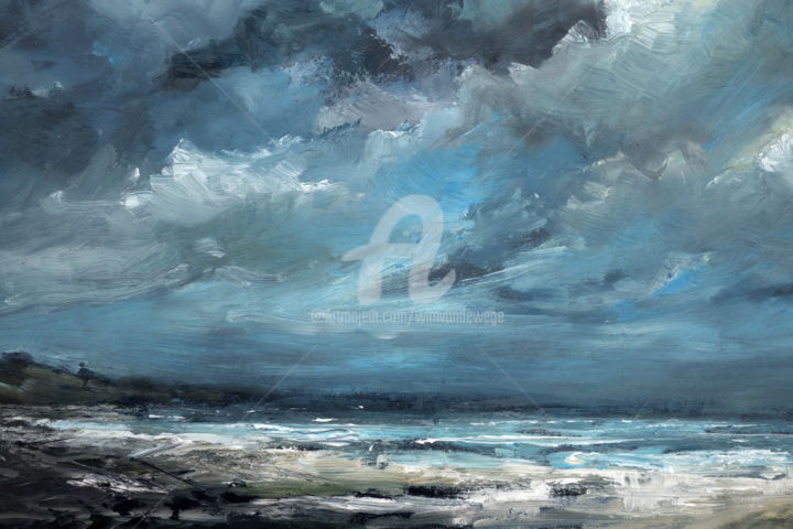 Schilderij getiteld "Northsea coast 123…" door Wimvandewege, Origineel Kunstwerk, Olie Gemonteerd op Houten paneel