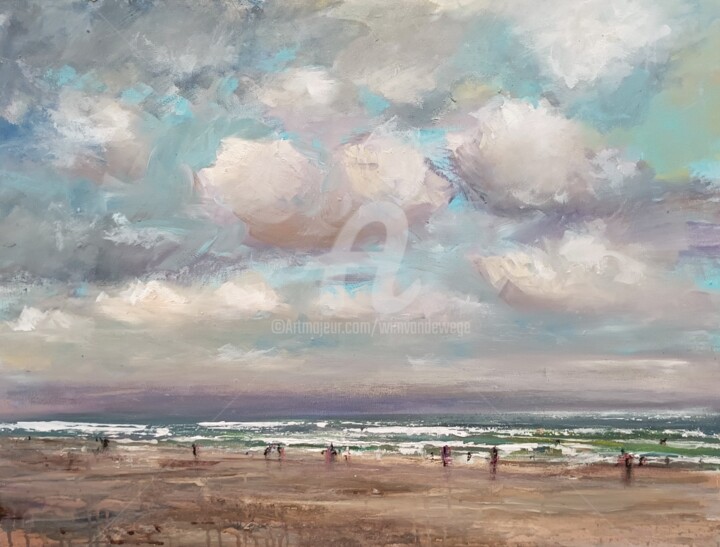 Painting titled "North Sea series 89…" by Wimvandewege, Original Artwork, Oil Mounted on Wood Stretcher frame