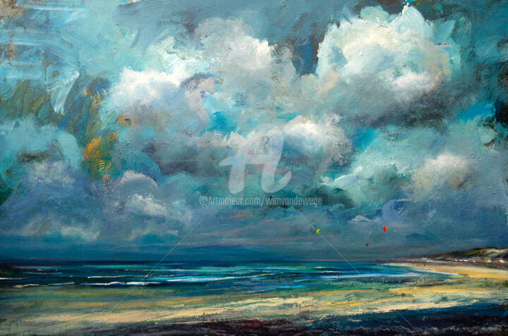 Malarstwo zatytułowany „Winter beachscene N…” autorstwa Wimvandewege, Oryginalna praca, Akryl Zamontowany na Drewniana rama…