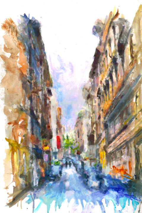 Schilderij getiteld "Rome street" door Wimvandewege, Origineel Kunstwerk, Aquarel