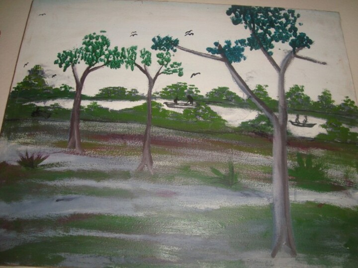 Painting titled "La savane" by Windwaoga Alexandre Ouedraogo, Original Artwork