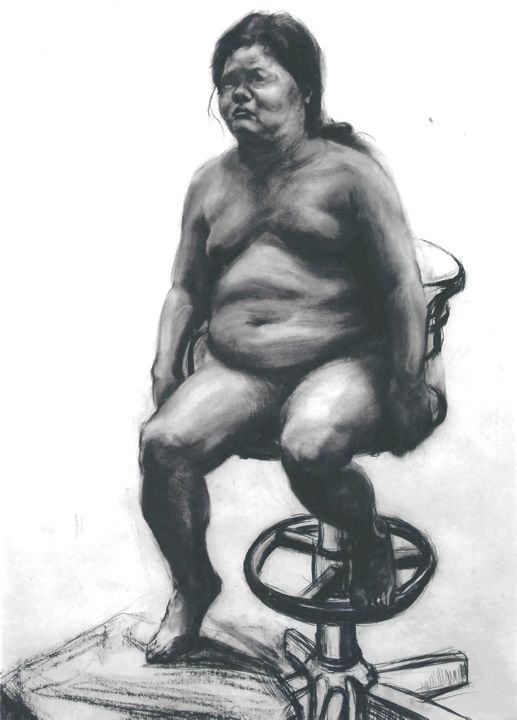 Drawing titled "Nu à la chaise 设计" by Rubis Xu, Original Artwork, Charcoal