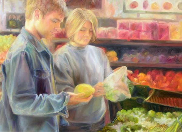 Peinture intitulée "At the Grocery Store" par Winters, Œuvre d'art originale