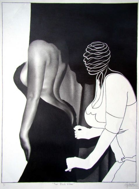 Drawing titled "Two Black Widows" by Sancho Harker, Original Artwork, Other