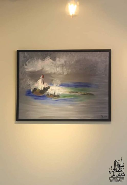 Schilderij getiteld "Marine grise" door Wissal Houcine, Origineel Kunstwerk, Acryl