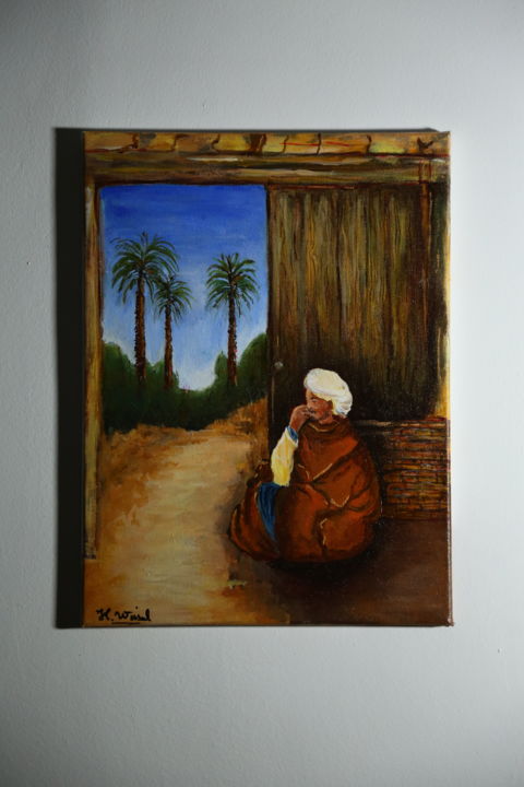 Pittura intitolato "Dans les palmeraies…" da Wissal Houcine, Opera d'arte originale, Acrilico