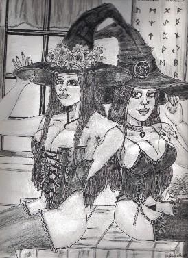 Zeichnungen mit dem Titel "Kitchen Witches" von Angie Garcia, Original-Kunstwerk