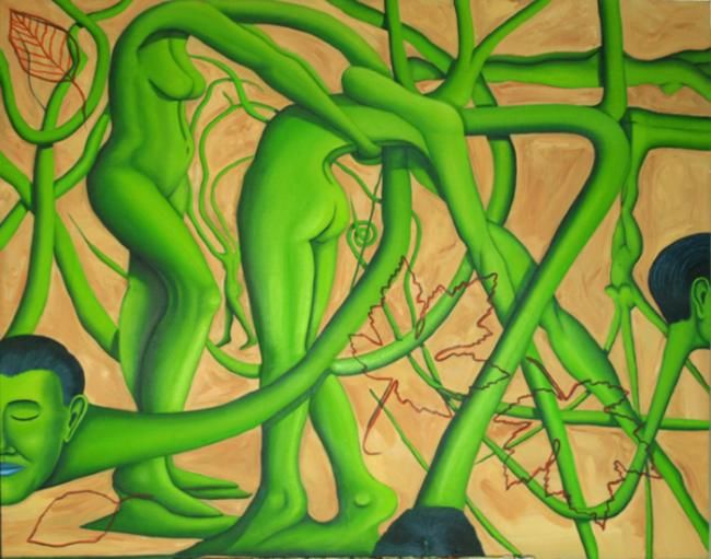 Malerei mit dem Titel "Tree Hugger" von Jon Neal, Original-Kunstwerk
