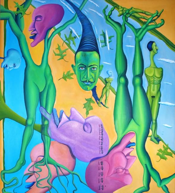 Schilderij getiteld "Green Dali" door Jon Neal, Origineel Kunstwerk