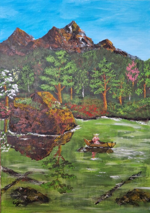 Painting titled "Горное озеро" by Wladimir Zizilin, Original Artwork, Acrylic