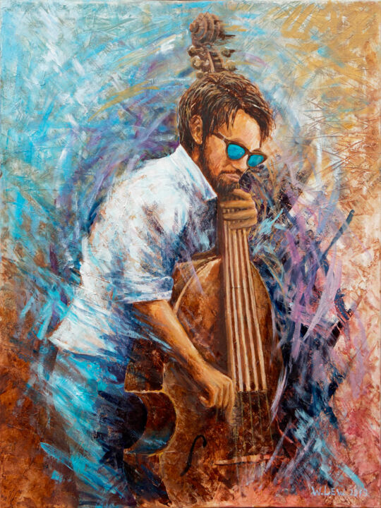 Pintura intitulada "Jazz Kontrobass" por Wladimir Lewtschenko, Obras de arte originais, Óleo