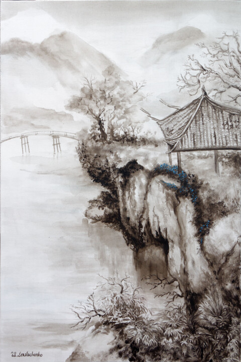 Malerei mit dem Titel "Hi Jiang River" von Wladimir Lewtschenko, Original-Kunstwerk, Acryl