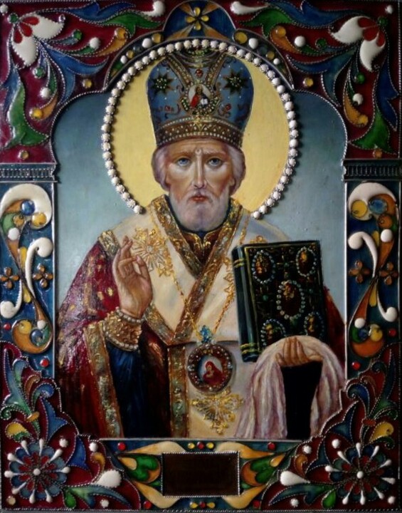 Painting titled "Николай Чудотворец" by Wlodzimierz Bieganski, Original Artwork, Oil