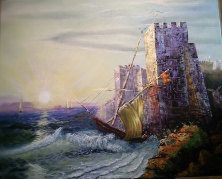 「Шторм на море」というタイトルの絵画 Włodzimierz Biegańskiによって, オリジナルのアートワーク, オイル