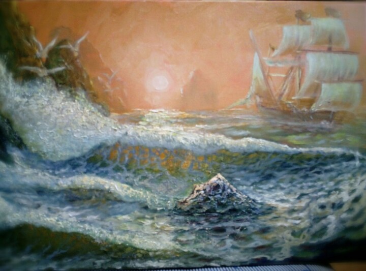 Pittura intitolato "Парусник" da Wlodzimierz Bieganski, Opera d'arte originale, Olio