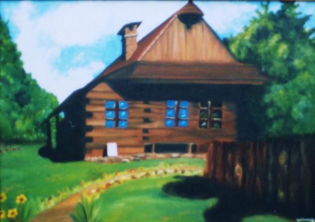 Pintura titulada "Cabaña madera" por William Maruri Londoño, Obra de arte original